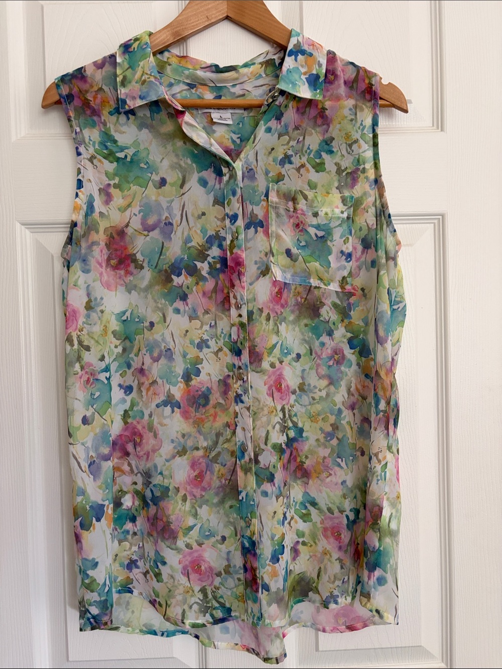 Vintage Liz Claiborne Sleeveless Floral Blouse - Pink, Green, Blue, Size LARGE